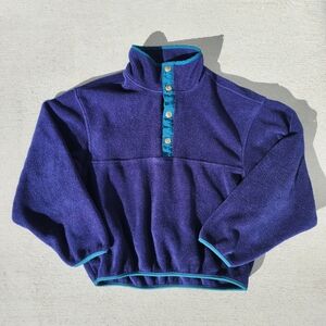 Vintage Woolrich Mens Snap T Pullover Fleece Gorpcore Synchilla Medium Navy/Teal